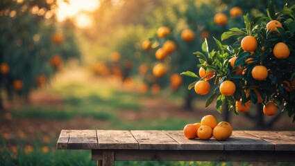 Unoccupied wooden surface with room over field landscape for product display montage