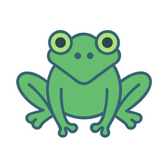Cute Green Frog Illustration with Blue Outline on Black Background