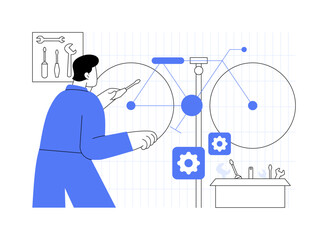 Bike repair shop isolated cartoon vector illustrations.