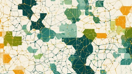 Naklejka premium Interconnected Geometric Forms and Organic Network in Earthy Tones Artwork