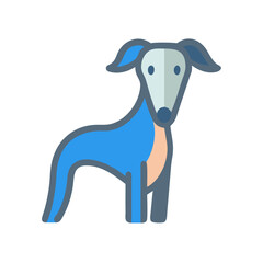 Stylized greyhound illustration in blue tones on black background