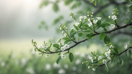 Detailed image of flowering tree branch with a background