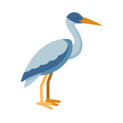 Flat vector illustration of blue heron standing on black background
