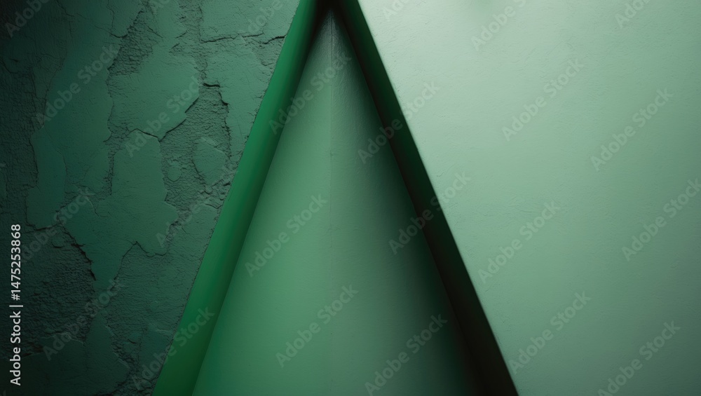 Poster gradient and matte green paint on a rough textured wall used for text background