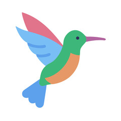 Colorful hummingbird flat design illustration against a black background