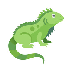 Flat vector illustration of a cartoon green iguana reptile