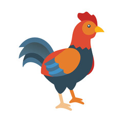 Colorful flat vector illustration of a rooster standing sideways