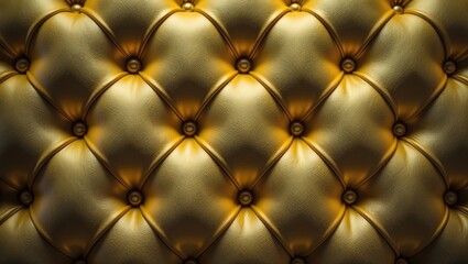 Yellow capitone textile background in retro style with checkered diamond pattern and buttons, close-up of luxurious fabric