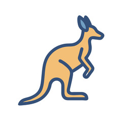 Illustration of a stylized kangaroo with blue stroke and sand