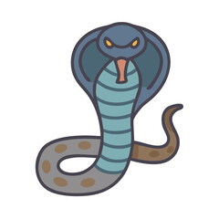 Fototapeta premium Stylized cartoon cobra with spread hood on black background