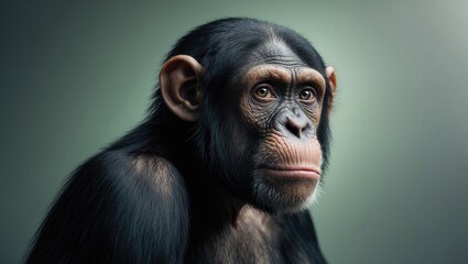 Banner showcasing an inquisitive adult Chimpanzee portrait on a gradient background