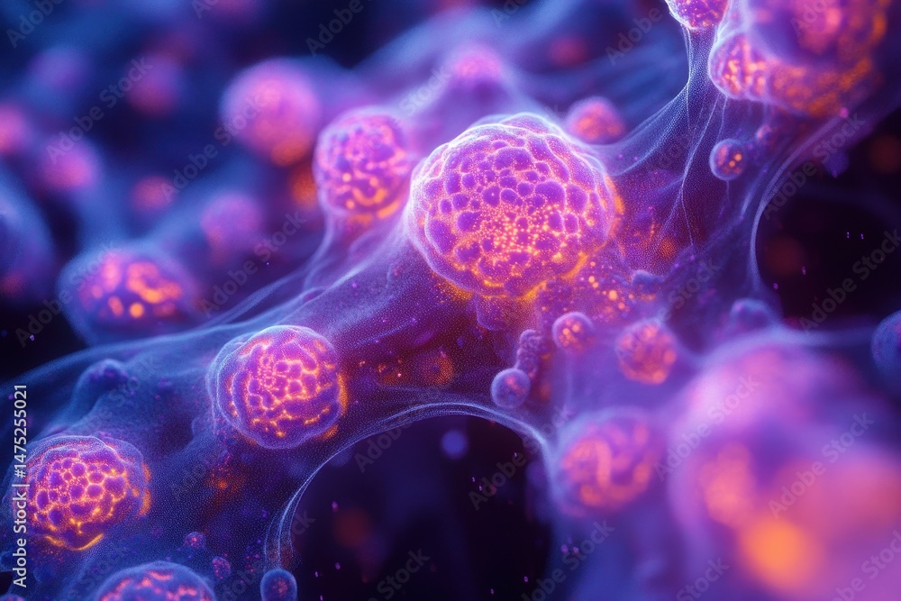 Poster Colorful microscopic view of neurons displaying intricate connections and vibrant patterns in a deep space environment