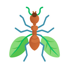 Flat design of an ant with green leaves wings