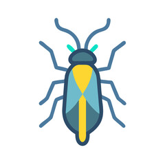 Stylized blue and yellow bug illustration on black background