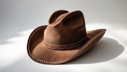 Studio Shot of Old-Style Cowboy Hat Against White Backdrop