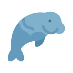 Cartoon Manatee Swimming on Black Background Graphic Illustration