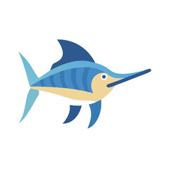Flat Graphic Illustration of a Blue Marlin on Black Background
