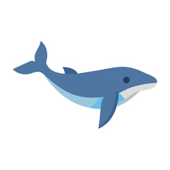 Minimalistic blue whale swimming isolated on a black background