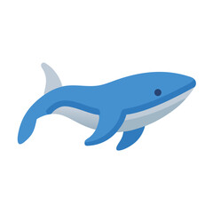 Stylized blue whale illustration swimming isolated on a black background