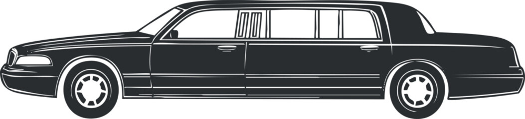 Side view of a black luxury limousine car representing elegant transportation and style for VIP travel