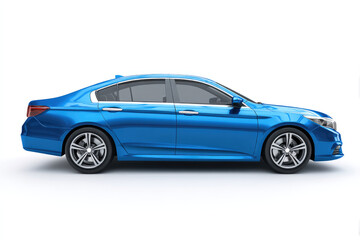 Fototapeta premium Blue sedan side view studio shot