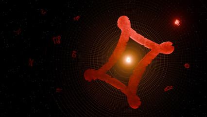3d render of prominent gemini symbol and astrological background