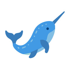Flat design cartoon narwhal illustration on black background