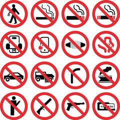 Prohibited Activities and Items Signage Collage Diverse Restriction Symbols