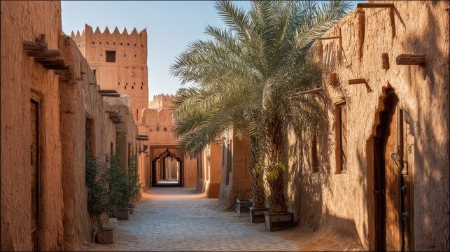 A 4K photo of streets of the old city diriyah near ar riyadh, kingdom of saudi arabia.