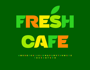 Vector Colorful concept Fresh Cafe. Bright Fashion Font. Creative Uppercase Alphabet Letters and Numbers.