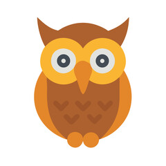 Flat illustration of a stylized owl on black background