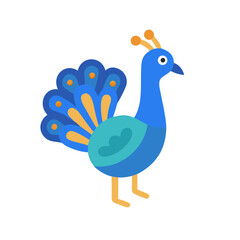 Stylized Peacock Bird Illustration on Black Background in Flat Design