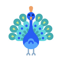 Graphic peacock illustration with geometric shapes on black background