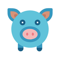 Cute blue pig illustration on black background graphic asset