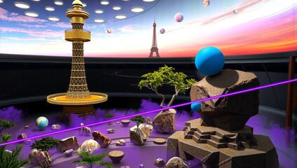Futuristic Garden With Cosmic Backdrop