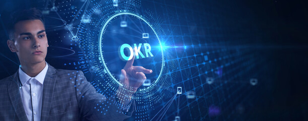 OKR Objectives key results. Business, Technology, Internet and network concept.