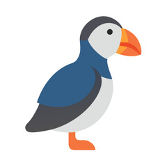 Colorful graphic illustration of an atlantic puffin on black background