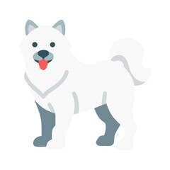 Flat vector illustration of a white Samoyed dog isolated