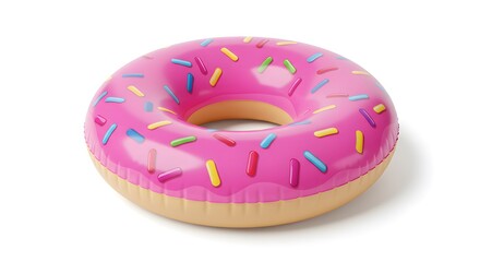 Pink inflatable donut pool float with sprinkles