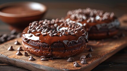 Delicious Chocolate Donuts Sprinkled with Chocolate Shavings on Dark Background
