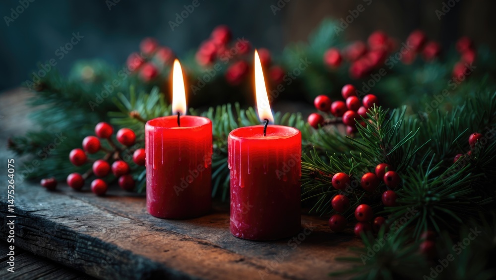 Aufkleber advent wreath with red candles and two candles in use