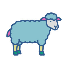 Cartoon sheep illustration with blue fleece on black background