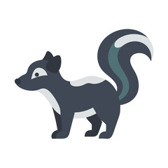 Flat design illustration of a skunk on black background