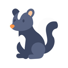 Stylized skunk illustration on black background, simple and playful