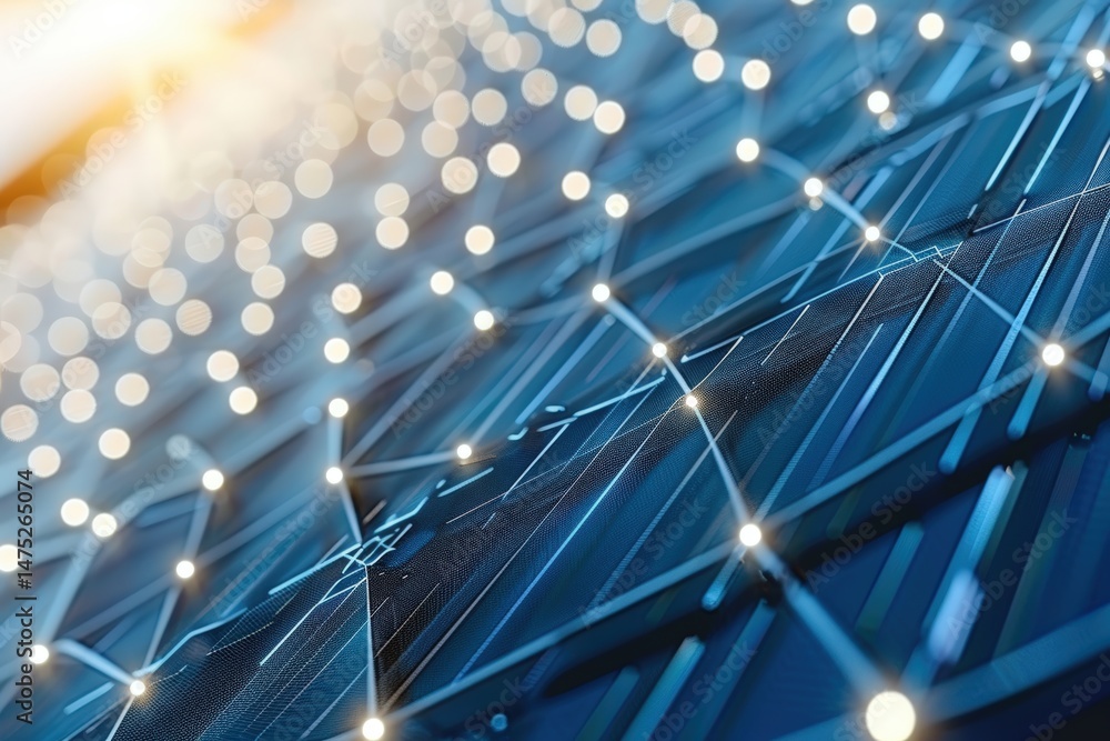 Poster abstract network of glowing lights connected by lines, symbolizing technology and digital connectivi