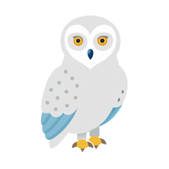 Illustration of a white snowy owl standing against black backdrop