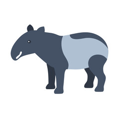 Malayan Tapir illustration standing on black background with side view