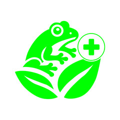 Green Frog and Leaf with Plus Sign Logo