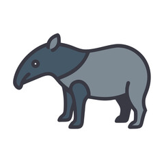 Isolated tapir illustration in blue tones on black background