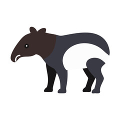 Malayan tapir illustration in simple style on black background